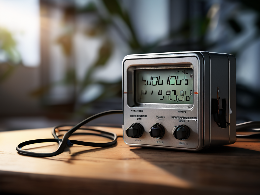 Network speed meter beside Ethernet cable and router on brushed metal surface with morning light.