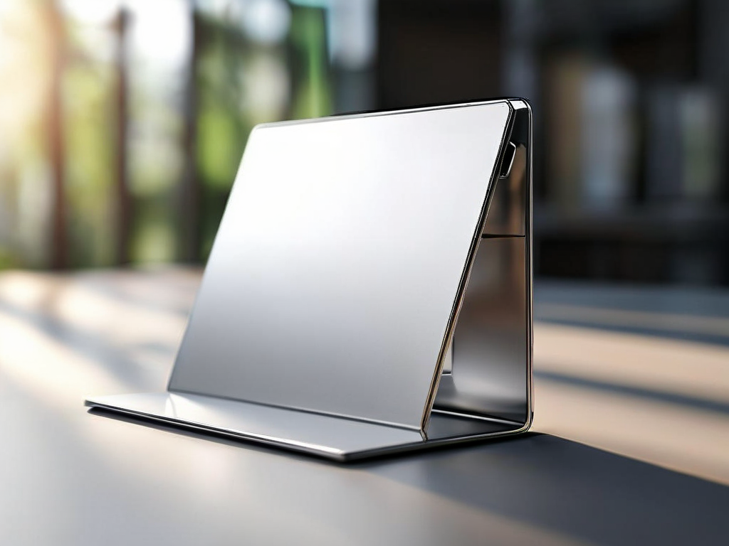 Blank divider card with compact storage block on brushed metal surface, morning light, shallow depth of field.
