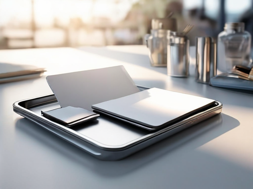 Organized blank divider cards in a compact storage tray on a brushed metal surface, angled morning light.