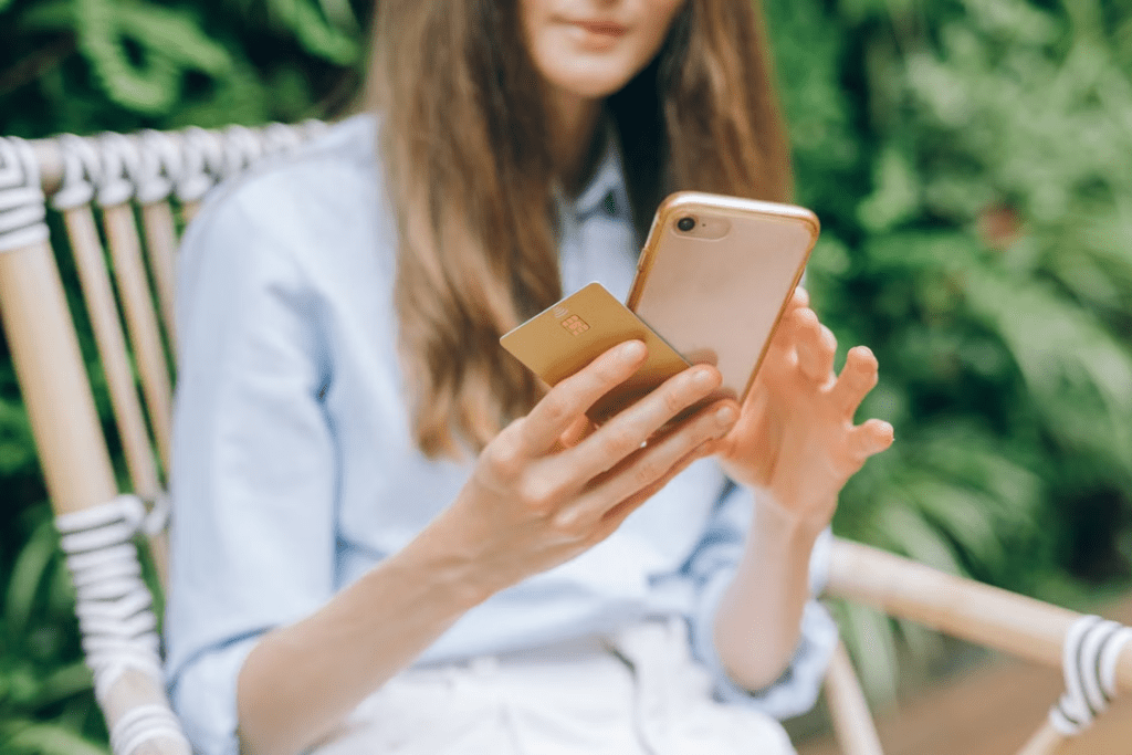 User reviewing transaction details in a mobile banking app to verify an online payment.